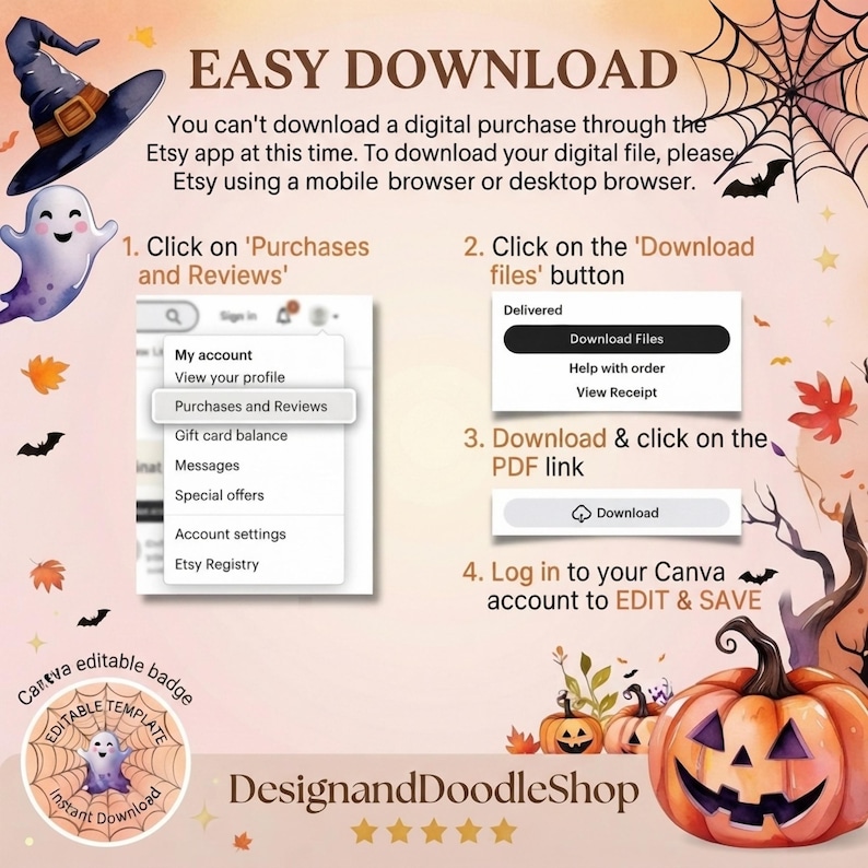 Halloween Party Invitation Digital Halloween Invitation Template Printable Invite Lets Get Spooky Ghost Party Trick or Treat Canva Template image 3