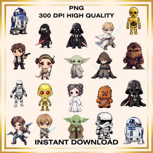 Star Wars PNG Bundle, Star Wars Chibi Clipart, Digital Download, Printable Star Wars Characters, Sticker & Sublimation PNG, Digital Download