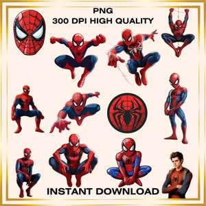 Spiderman PNG Clipart Bundle – Superhero Digital Art for Birthday Decor, Stickers, T-Shirts, Crafts, Sublimation, Comic Style Download