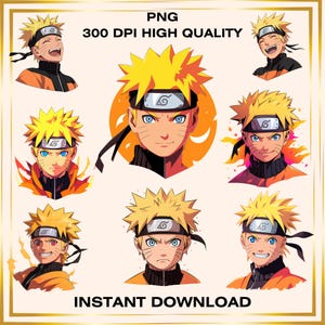 Anime PNG Bundle – 8 Anime Character, Digital Clipart for Stickers, T-Shirts, Sublimation, Crafts, Printable Art, Instant Download
