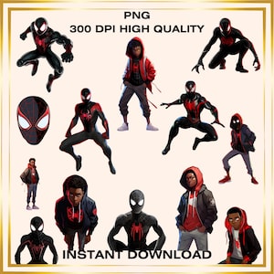 Miles Morales PNG Clip Art Bundle - Superhero Clip Art, Spiderverse Graphics, Comic Book Elements, Transparent Background, Digital Download