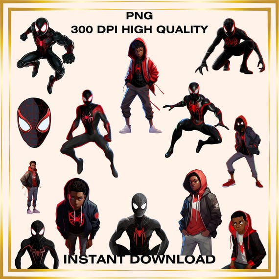 Miles Morales PNG Clip Art Bundle - Superhero Clip Art, Spiderverse Graphics, Comic Book Elements, Transparent Background, Digital Download