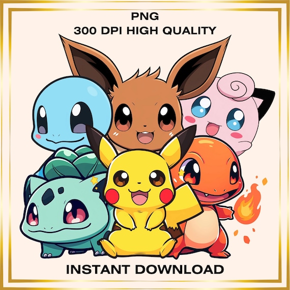 Pokemon PNG Bundle, Pokemon Clipart, Pokemon Birthday, Pokemon Characters, Pokemon stickers, Pikachu Clipart, Eevee PNG, Digital Download