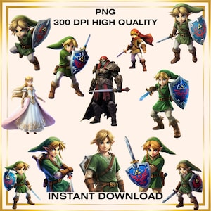 Colección de personajes PNG de La Leyenda de Zelda, Personajes de Breath of the Wild, Paquete de Zelda, Link, Ganondorf, Princesa Zelda, Descarga digital