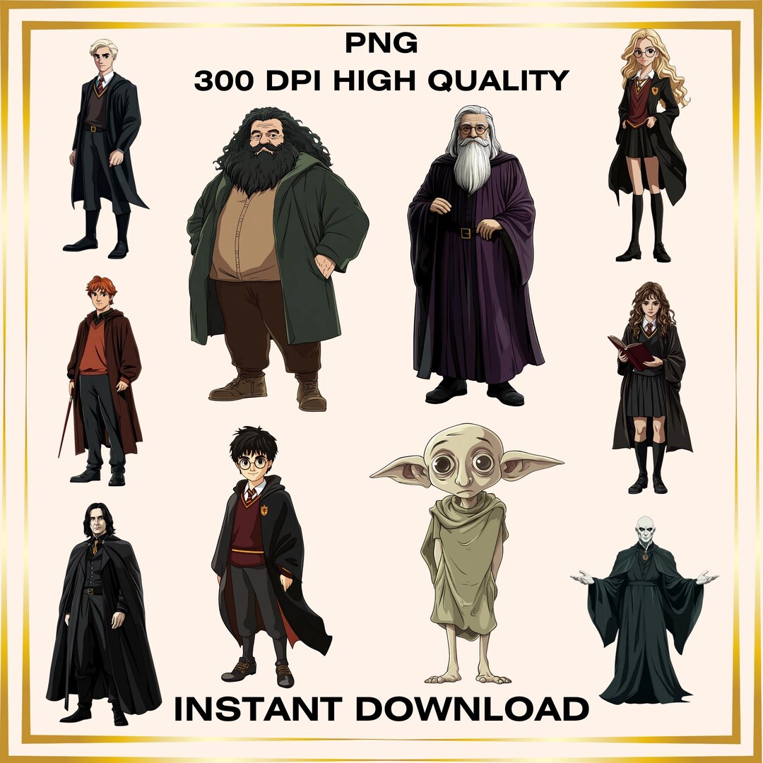 Wizard School PNG Bundle – 10 Magical Clipart Characters for Stickers ...