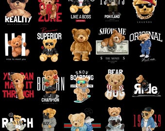 100+ Teddy Bear PNG Bundle | Streetwear Teddy Clipart | Cute Fashion Teddy Sublimation Designs for Cricut POD Printing