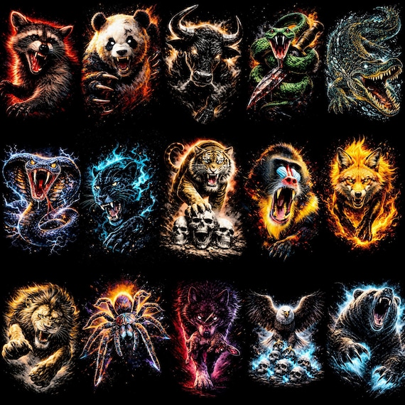 120+ Animal Halftone Bundle PNG | Wild Beast T-Shirt Designs | DTF DTG Graphics for Dark Shirts | Streetwear High Contrast Prints