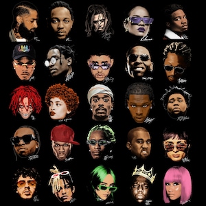 Über 50 Urban Rapper T-Shirt Designs – Hip Hop Artist PNG Bundle mit Unterschriften – Druckbare Streetwear Clipart für Heat Press & Sublimation