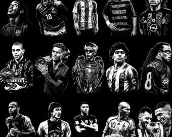 Football Legends Halftone Bundle | 120+ Soccer PNG Designs | A2 A3 A4 Print Files | Streetwear T-Shirt Graphics, Clipart, Digital Download