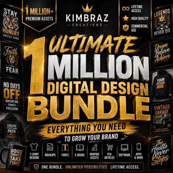 Ultimate 1 Million Digital Design Bundle | T-Shirt Designs, Mockups, Fonts, PLR, Ebooks & Graphic Assets