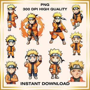 10 Anime Character PNG Bundle – Digital Clipart, Japanese Style Art, Sublimation Designs, T-shirt & Sticker Use, 300DPI, Instant Download
