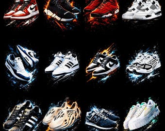 Halftone Sneaker-Bundle | Über 120 Designs | DTF- & DTG-PNG-Dateien | A2-, A3- und A4-Streetwear-Schuhgrafiken für T-Shirts | Digitaler Download