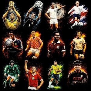 120+ Football Legends Halftone PNG Bundle | DTF DTG T-Shirt Designs A2 A3 A4 | Streetwear Soccer Graphics Digital Download