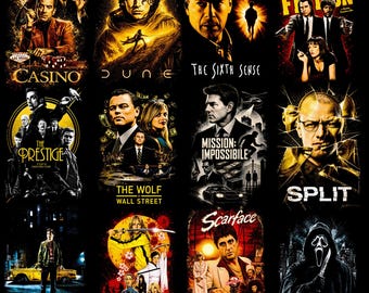 60+ Cinematic Movie Halftone Bundle PNG | DTF DTG T-Shirt Designs | A2 A3 A4 Streetwear Film Graphics Digital Download