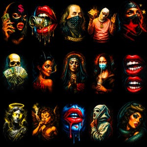 Pakiet ponad 120 projektów odzieży ulicznej w półtonach | Pliki DTF i DTG PNG | Grafiki na koszulki A2 A3 A4 | Kolekcja gotowych do druku wzorów odzieży ulicznej