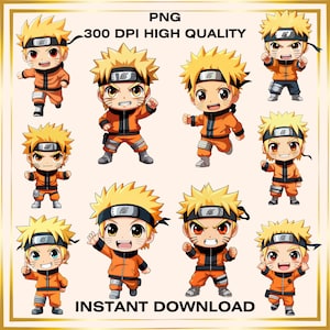 10 Chibi Anime PNG Bundle – Cute Mini Characters, Digital Clipart, Sublimation Designs, T-shirt & Sticker Use, 300DPI, Instant Download