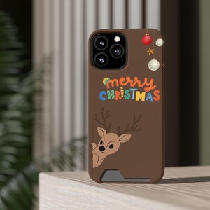 Frohe Weihnachten Handyhülle mit Kartenhalter, Weihnachtsgeschenk, niedliches Rudolph Design, festliches Accessoire, Winterfeier, niedlicher Tech-Organizer