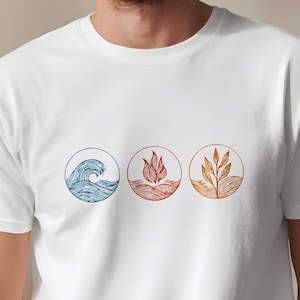 Air Land Ocean Shirt, Minimal Nature Elements Icon Tee, Simple Earth Fire Water Graphic