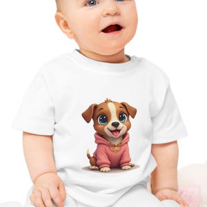 Cute Puppy Baby T-Shirt, Baby Clothes, kid's cute puppy necklace t-shirt, my little buddy t-shirt, Sweet & charming design, Baby Shower Gift