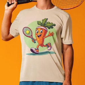 Lustiges Cartoon-Karotten-Tennis-T-Shirt, bequemes Baumwoll-T-Shirt für sportliche Alltagskleidung, ideales Geschenk für Tennisfans, ATP-Ranking-T-Shirt