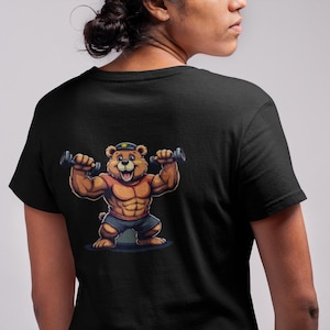 Grappig fitnessbeer T-shirt, schattig sportshirt, cadeau voor sportliefhebbers, cartoon dieren T-shirt, unisex sportkleding