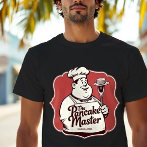 Camiseta de panqueques, camiseta gráfica vintage de chef de dibujos animados, divertida camiseta de cocina, unisex