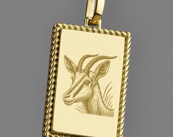 Naszyjnik z 14-karatowego złota z gazelą, zawieszka Mongalla, amulet antylopy, grawerowany talizman Chinkara, wisiorek z motywem safari, spersonalizowana biżuteria z gazelą