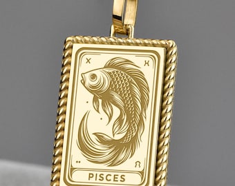 Collar Piscis de oro de 14 quilates, colgante de pez, amuleto celestial personalizado, dije de signo zodiacal, talismán de signo de agua, joyería del zodiaco Piscis