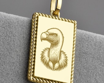 14K guld gamhalsband, scavenger fågelamulett, carrion bird-hänge, gamporträttberlock, rovfågeltalisman, gamsmycken