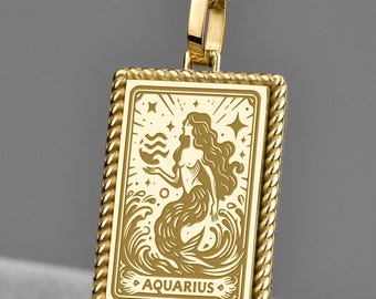 Collar de oro de 14 quilates con el signo zodiacal de Acuario, colgante de sirena, amuleto celestial, dije de constelación de oro, talismán del signo zodiacal de aire, joyería del signo zodiacal de Acuario