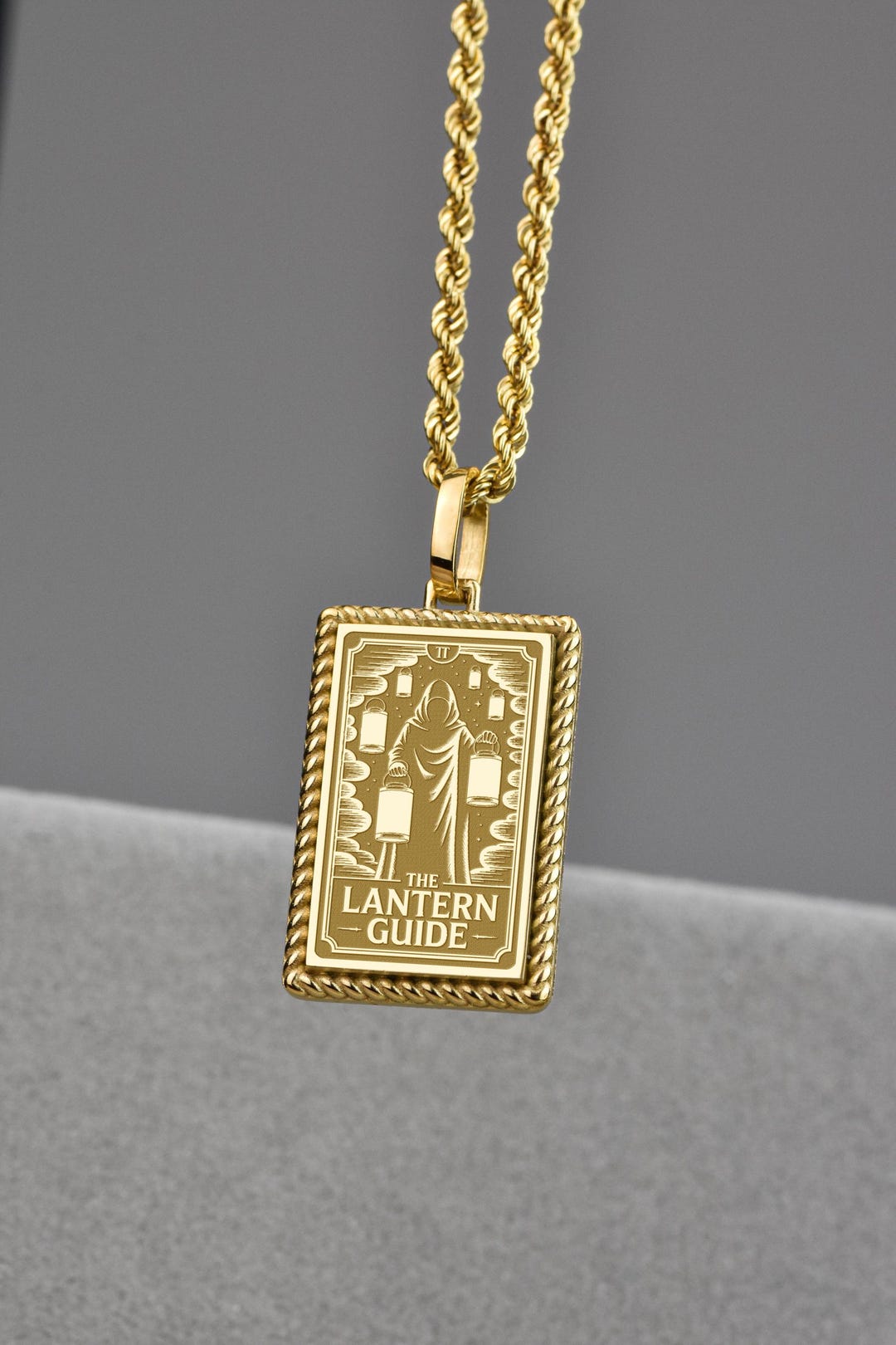 14K Gold Lantern Guide Necklace, Personalized Hooded Guide Charm, Hope ...