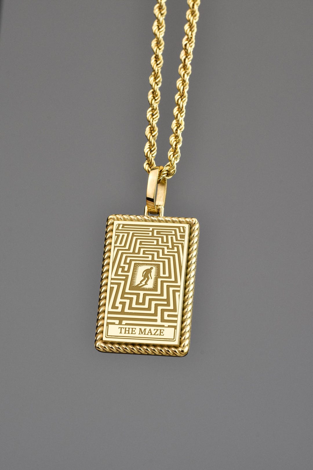 Labyrinth Charm 14K Gold Maze Necklace, Labyrinth Charm, Personal Struggle Pendant ...