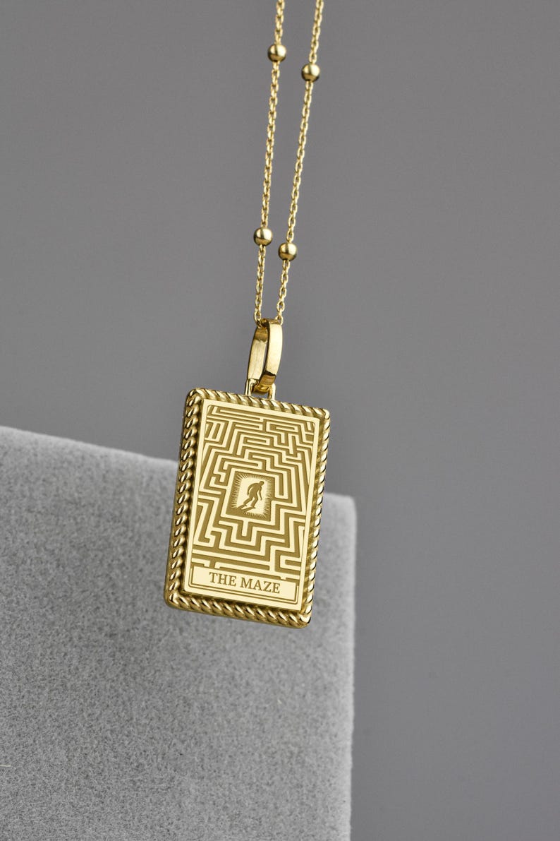 Labyrinth Charm 14K Gold Maze Necklace, Labyrinth Charm, Personal Struggle Pendant ...