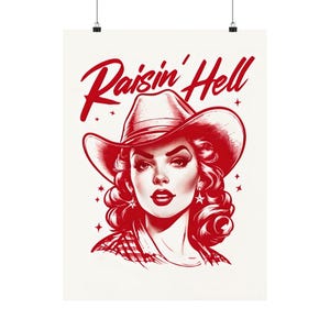 Classic Cowgirl Pin-up Art Print, Vintage Western Framed