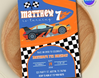 Race Car Birthday Invitation | Editable Racing Party Invite | Hot Wheels Theme | Checkered Flag | Instant Download | Boys Birthday