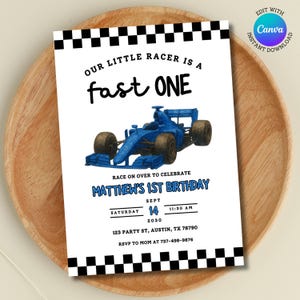 Race Car Birthday Invitation | Fast ONE 1st Birthday Invite | Editable Canva Template | Racing Party Theme | Boy First Birthday