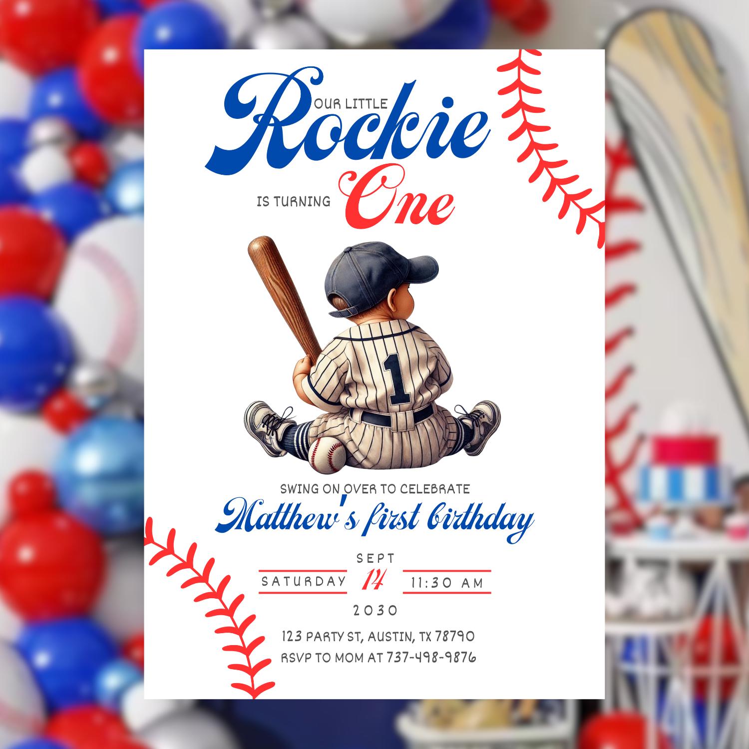 Baseball First Birthday Invitation: Rookie of the Year Canva Template ...