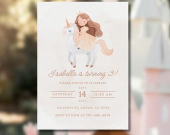 Princess Unicorn Birthday Invitation | Fairytale Party Invite | Editable Canva | Printable Girls Birthday