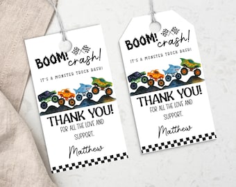 Boom Crash Monster Truck Thank You Tag | Monster Truck Favor Tag | Canva Template | Truck Birthday Party | Race Car Thank You Tag BN13