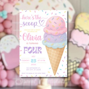 Inbjudan till glassfödelsedag: Strössel-tema, redigerbar Canva-mall