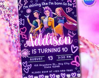 Kpop Demon Hunters Invitation, huntrix, saja boys, Kpop Demon Hunters party