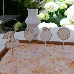 Wooden cake toppers "Summer Fruits" | Set of 4 as cake decorations / decorative sticks