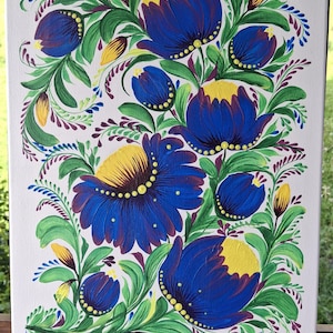 Petrykivka Floral Painting | Ukrainian Folk Art on Canvas | Hand-Painted Original handmade painting wall decor
