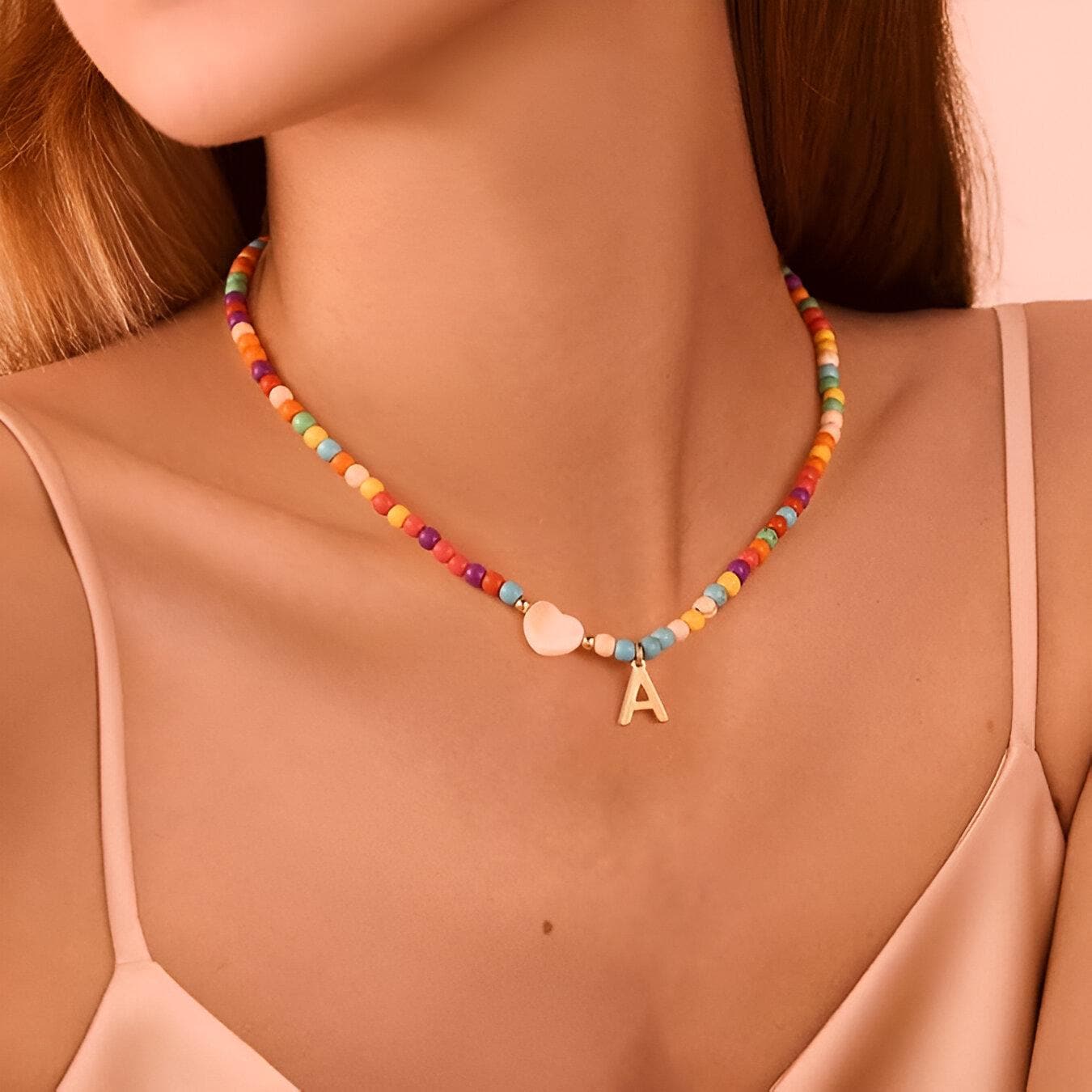 Personalized Initial Beaded Necklace: 18k Gold Plated Charm, Turquoise