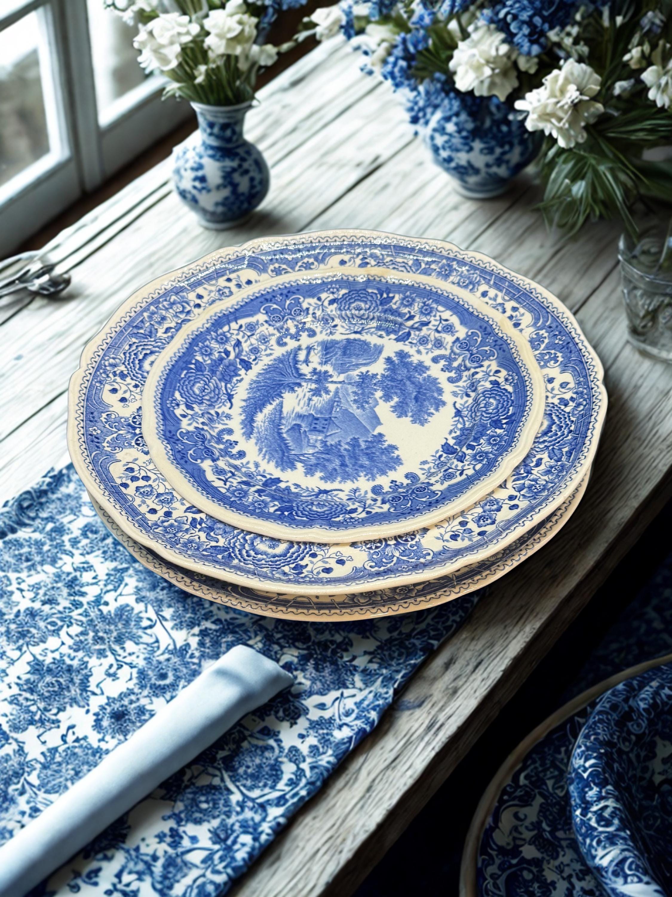 Villeroy & Boch Burgenland Blue 18pc Dinner Set, Vintage Mettlach