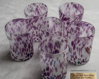 Set of 6 Murano Glass Tumblers Goti de Fornasa Original, Hand-Blown Multicolored Glass Made in Italy Luxury Tableware, Venetian Wedding Gift