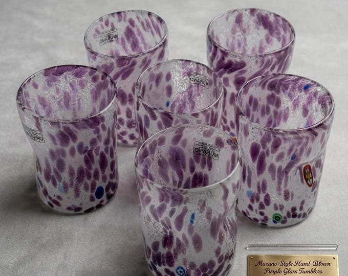 Set of 6 Murano Glass Tumblers Goti de Fornasa Original, Hand-Blown Multicolored Glass Made in Italy Luxury Tableware, Venetian Wedding Gift