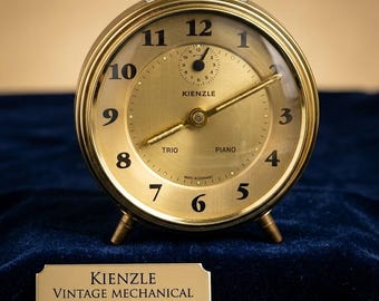 Vintage Kienzle Trio Piano Brass Alarm Clock, 1950s Mechanical Table Clock, German Bauhaus Design, Working Order, Free Shipping from Italy