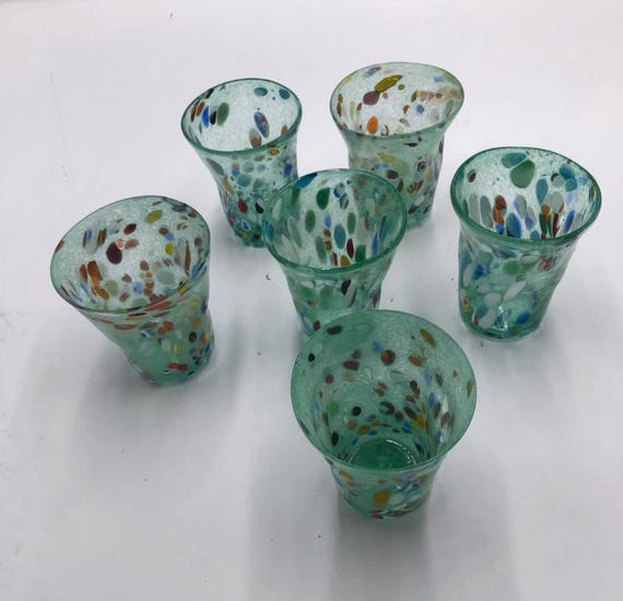 Murano Glass Set of blown glasses "Feuille"
