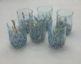 Murano glass set 6 bicchiri "Fiamma" in vetro soffiato.